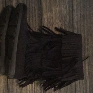 Black Suede Fringe Boots